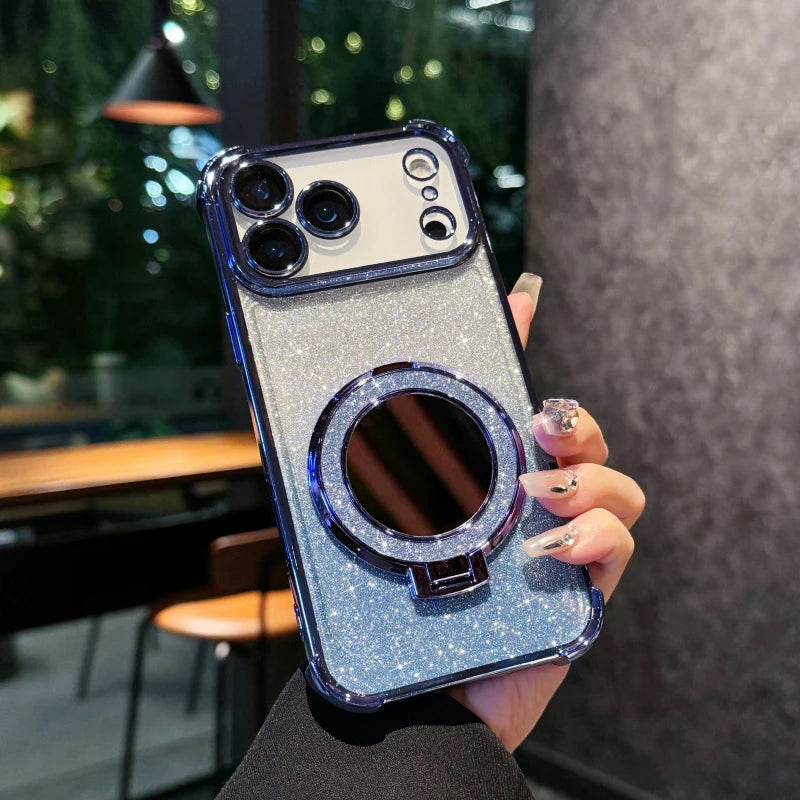 Funda Protectora para iPhone 17 Pro Max/17/Air con Espejo de Maquillaje, Diseño Degradado con Brillo, Resistente a Impactos en las Cuatro Esquinas, Material TPU
