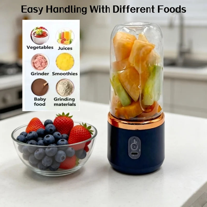 Licuadora Eléctrica Portátil de 400 ml, 2 Tazas, Mini Licuadora Multifuncional Inalámbrica para el Hogar, Recargable por USB, Vaso Mezclador Pequeño