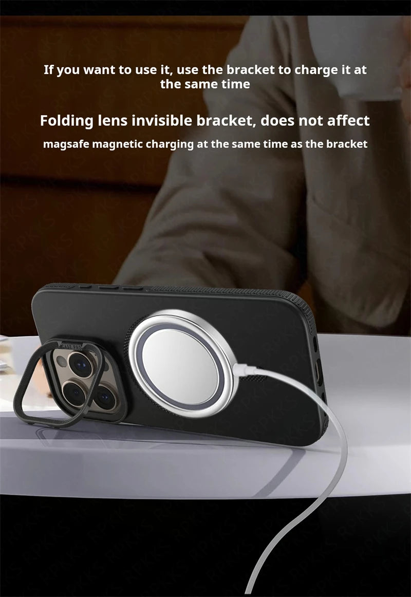 Soporte de marco de lente para funda de teléfono de carga Magsafe para iPhone 16 15 14 13 12 11 Pro Max cubierta de silicona suave dorada magnética del desierto