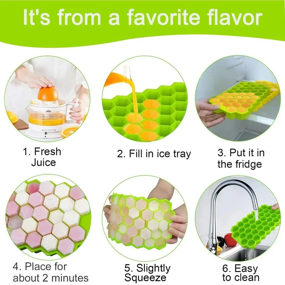Molde para cubitos de hielo de 37 cavidades, molde para cubitos de hielo de silicona reutilizable, máquina para hacer helados sin BPA con tapas, molde para paletas DIY, bandejas para cubitos de hielo