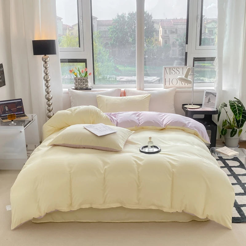 Juego de funda nórdica de Color sólido estilo Ins, ropa de cama de algodón lavada, funda de edredón, funda de almohada, juegos de cama suaves, fundas de edredón de 220x240