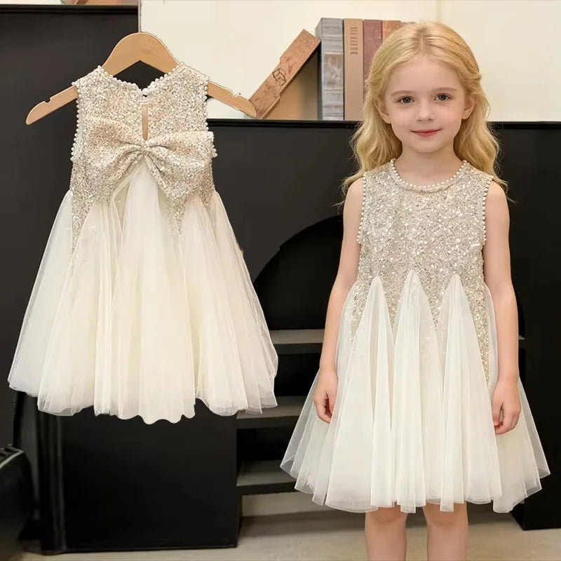 Vestido de tul de verano para niñas, vestido de princesa con lentejuelas y malla abullonada, Vestidos para fiesta de cumpleaños para niños, ropa informal de moda para niños de 2 a 10 años