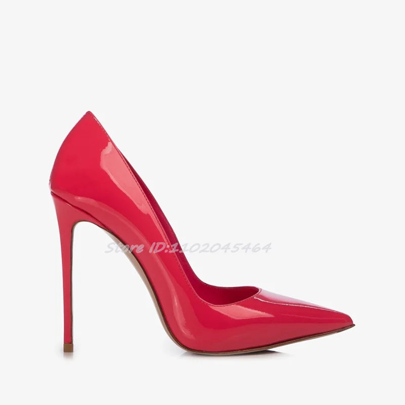 Zapatos de tacón alto sexis con punta estrecha de charol para mujer, tacones de aguja de talla grande, zapatos de tacón coloridos poco profundos y elegantes, zapatos de fiesta de diseñador de lujo