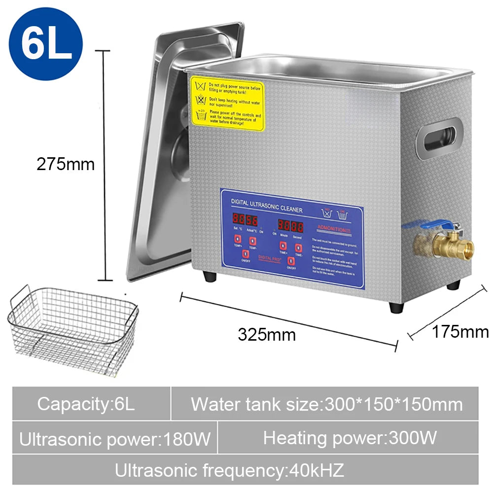 Limpiador ultrasónico de 3L, 6L, 10L, 2L, lavadora por ultrasonido, baño de lavado con calefacción ultrasónica, limpiador ultrasónico comercial para el hogar