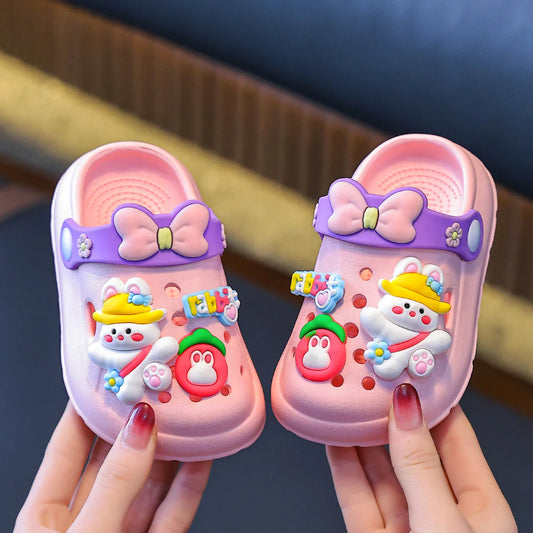 Zapatos de jardín con dibujos de conejitos para niñas, zuecos de suela blanda para bebé, sandalias transpirables antideslizantes para interiores y exteriores, sandalias de playa a la moda