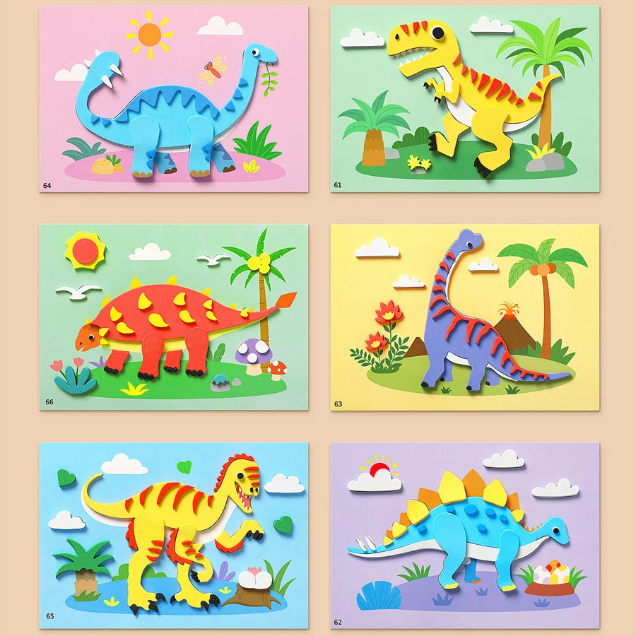 6 unids/set 3D pegatina de espuma EVA DIY rompecabezas de animales de princesa de dibujos animados para niños estilos multipatrones juguetes para niños regalo