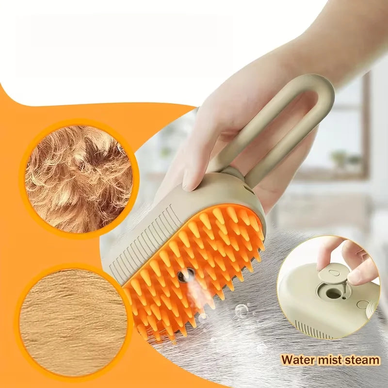 Cepillo de masaje para mascotas (gatos y perros) con pulverizador de vapor de un botón, plegable, giratorio, para eliminación de pelo y baño # Herramientas de limpieza para mascotas