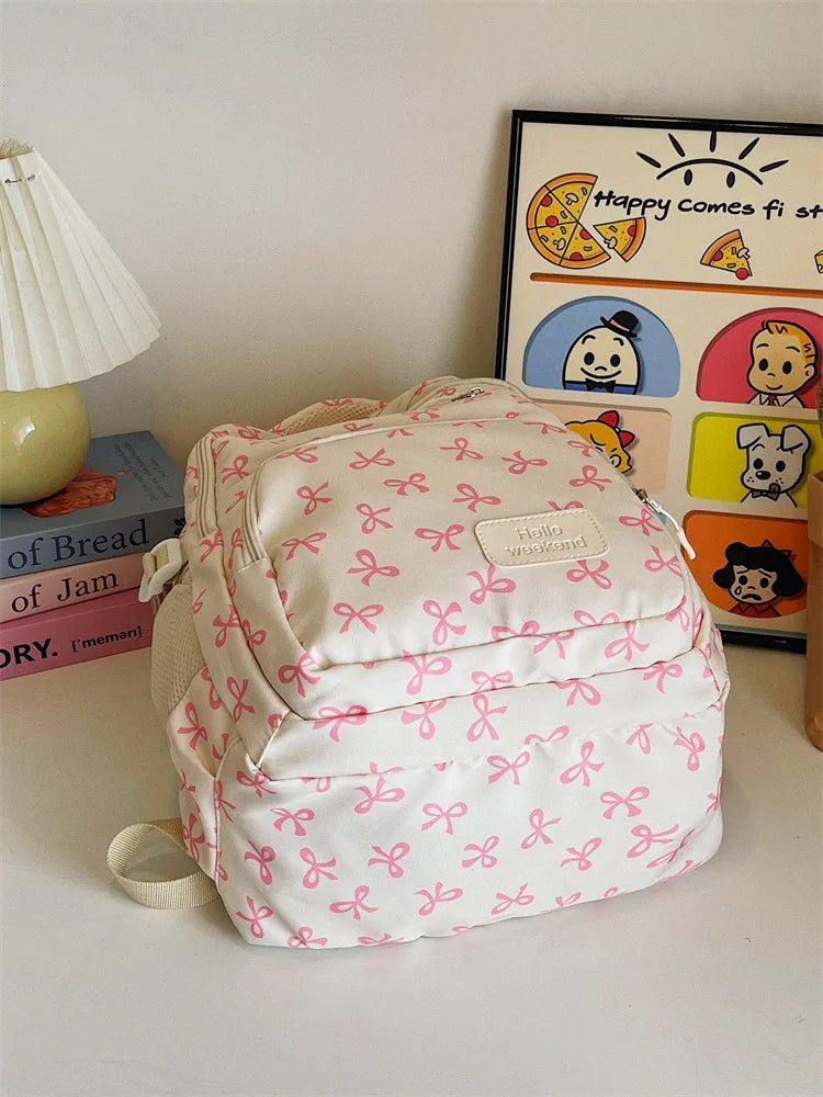 Juego de 3 Bolsas Escolares con Lazo, Mochila de Gran Capacidad, Mochila Casual de Viaje, Mochila Versátil, Bolsa Cruzada, Bolsas para Niñas