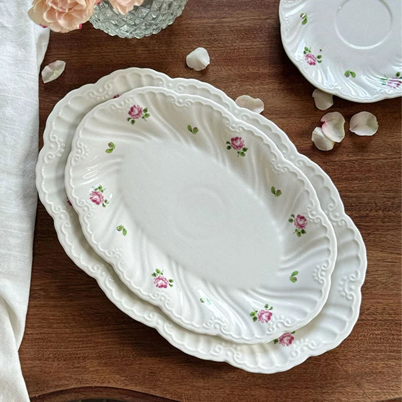 Juego de platos de cerámica, taza de café, platillo, hermoso vajilla, plato de postre de rosa Vintage, platos de cena, regalo, taza de té, suministros de cocina