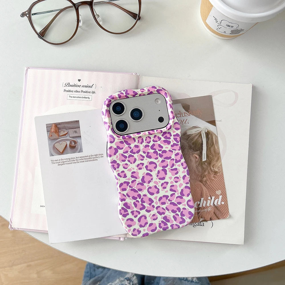 Funda protectora de lujo 2 en 1 con estampado de leopardo degradado a prueba de golpes para IPhone 13 14 15 16 17 Pro Max Wave Edge contraportada