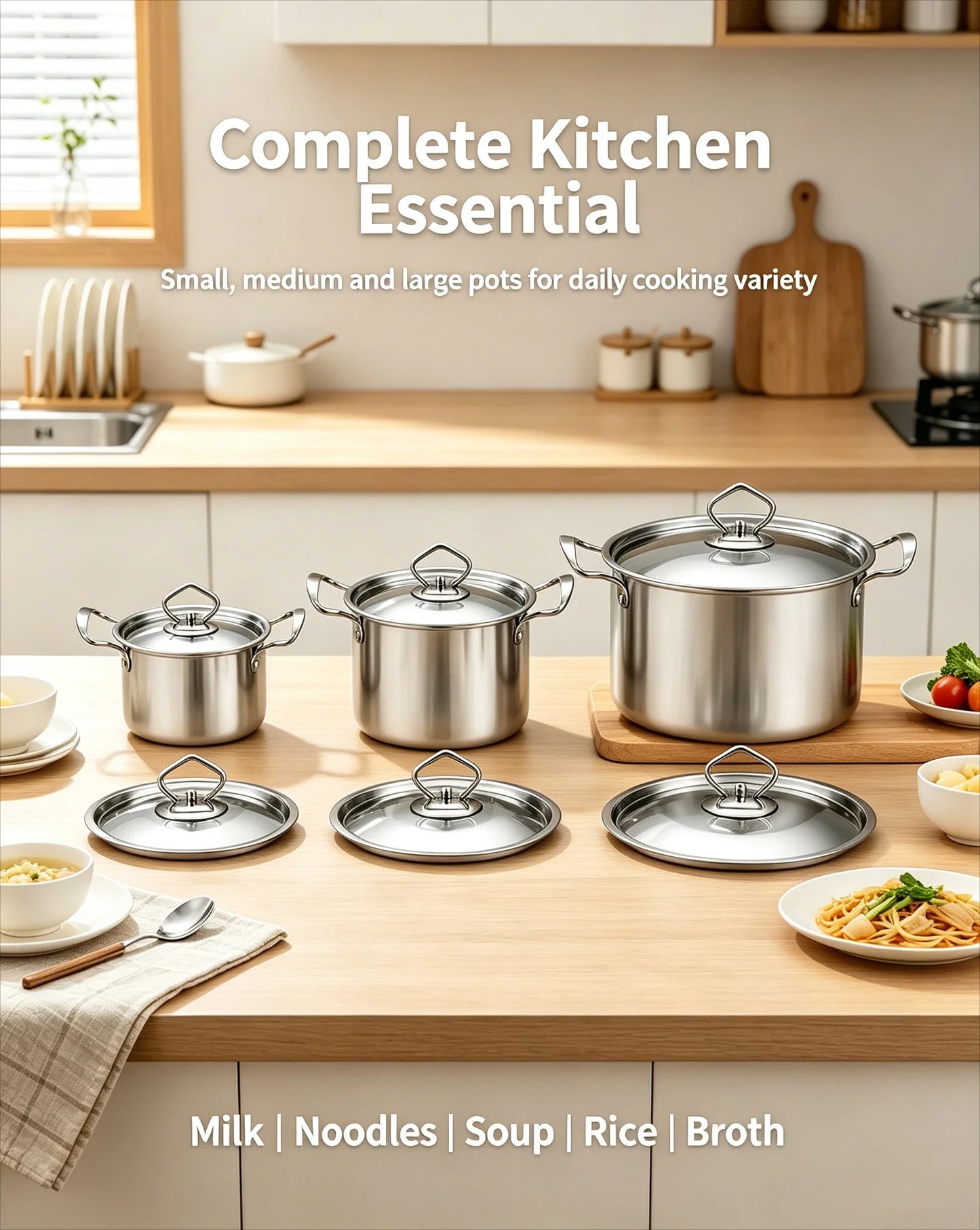 Olla de Cocina de Acero Inoxidable, Cacerola Antiadherente para Leche con Tapa, Utensilios de Cocina, Accesorios, Ollas para Sopa, Portátil para Camping