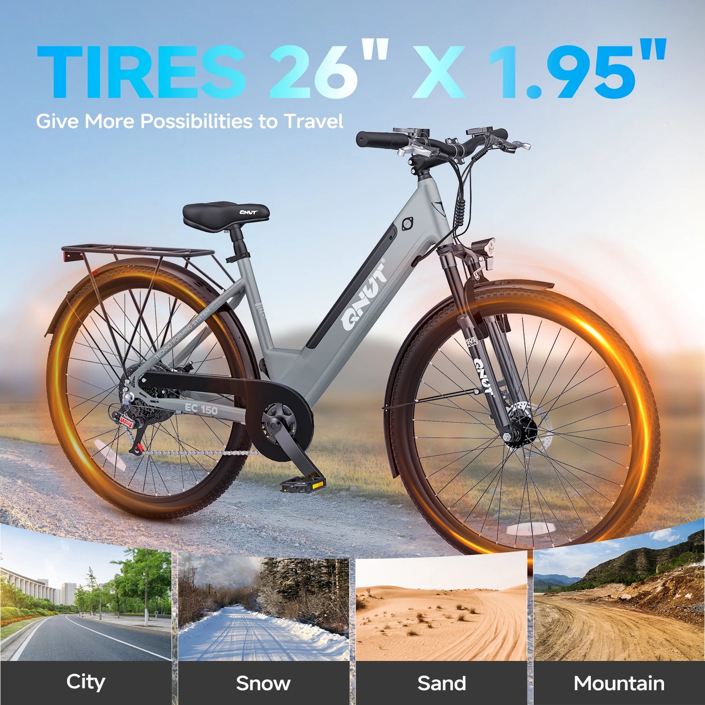 Bicicleta eléctrica para adultos, bicicleta de compras de 26", 7 velocidades, diseñada para viajeros, estudiantes y parejas, disfruta de paseos de ocio