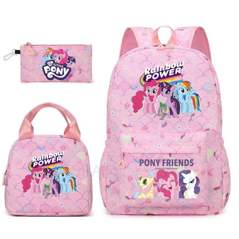 Juego de 3 mochilas My Little Pony para niños, mochila escolar para niñas, mochila escolar para adolescentes, mochila arcoíris para mujeres