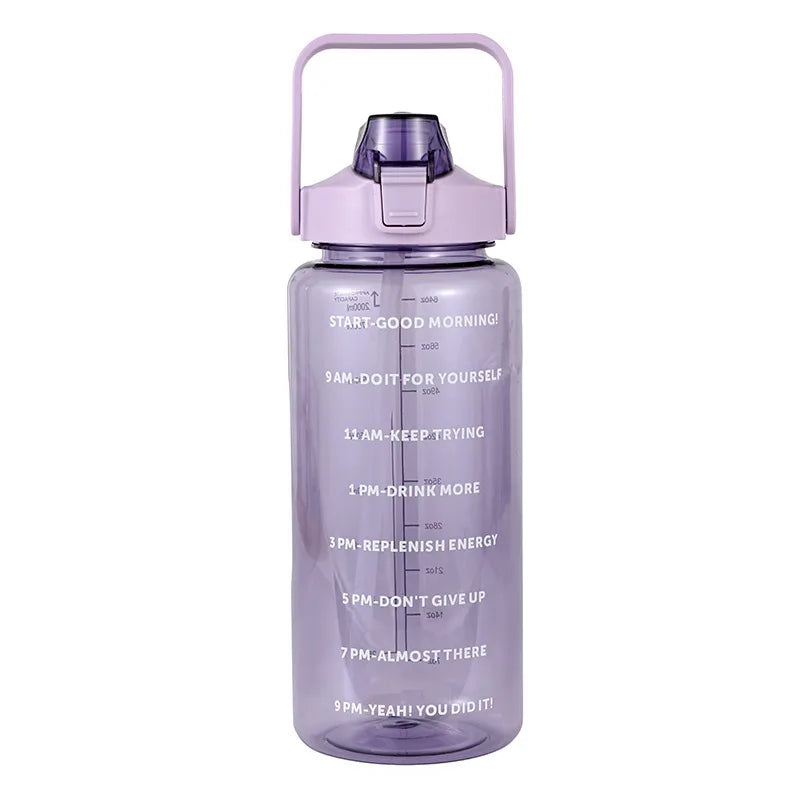 Botella de agua de plástico con pajita de 2 litros, botella grande portátil de viaje para niñas, taza grande para deportes, Fitness y bicicleta