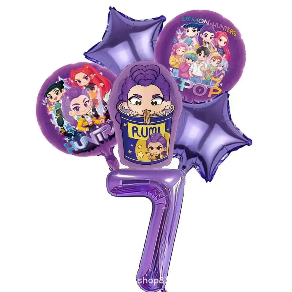 Set de Globos de Aluminio K-Pop para Grupo de Chicas, Números del 1 al 9 y Globos de Estrellas Púrpuras, Adornos para Pastel para Fiestas de Cumpleaños y Accesorios para Fotos