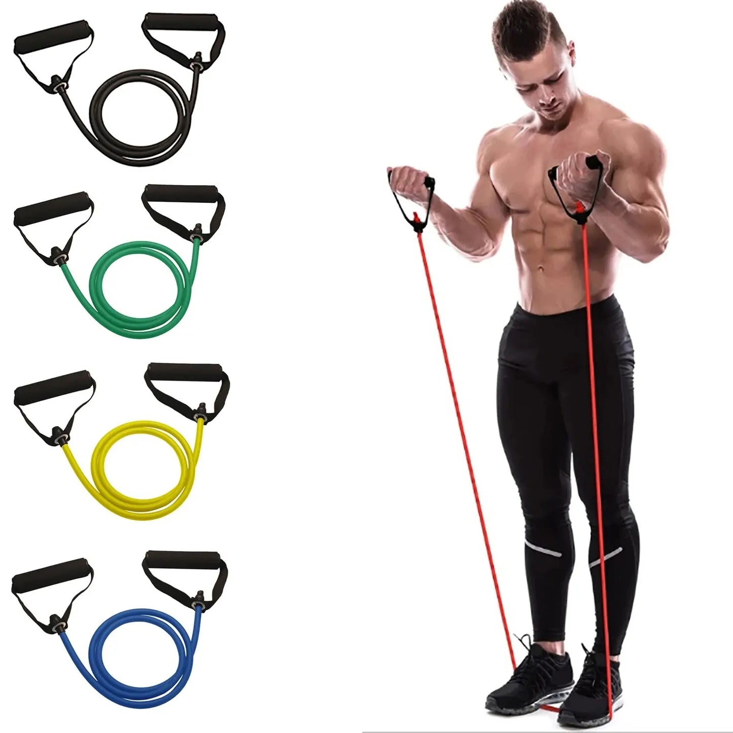 Bandas de Resistencia con Asas – Set de Entrenamiento de Fuerza para Gimnasio en Casa para Hombres y Mujeres