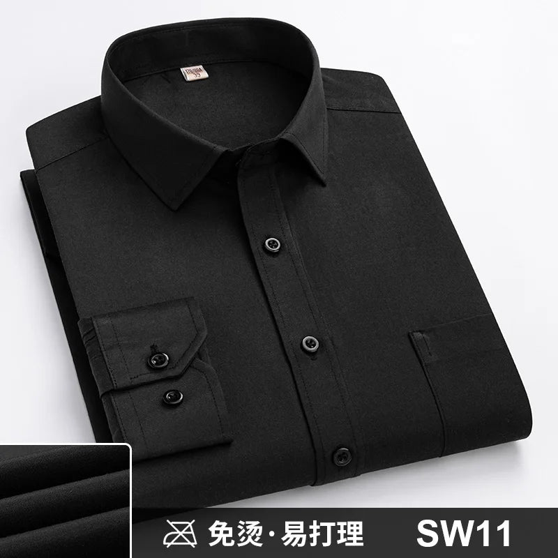 Camisa Formal de manga larga para hombre S ~ 8XL, camisas blancas de negocios de moda de gran tamaño a rayas de Color sólido, antiarrugas y sin planchar