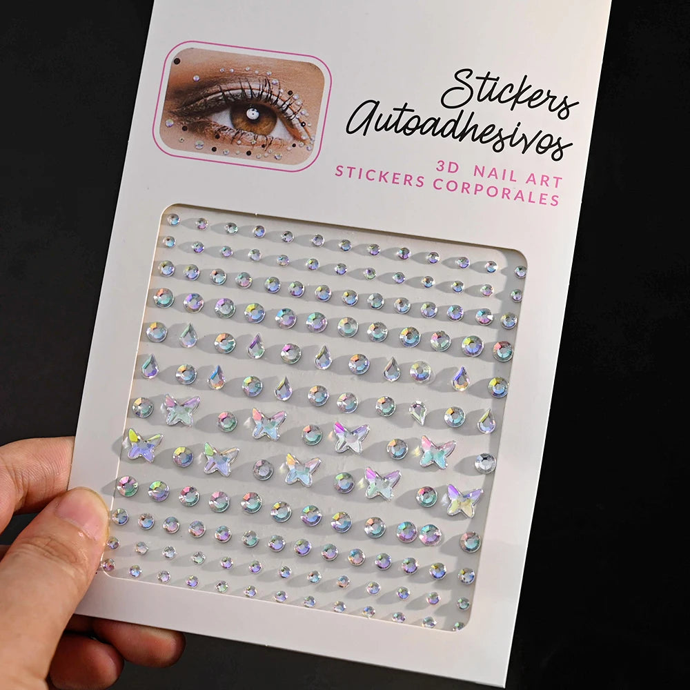 1 unidad 3D Y3K plata Aurora Luna estrella cara gemas joyas pegatinas de diamantes de imitación autoadhesivo cristal maquillaje diamantes tatuajes decoración