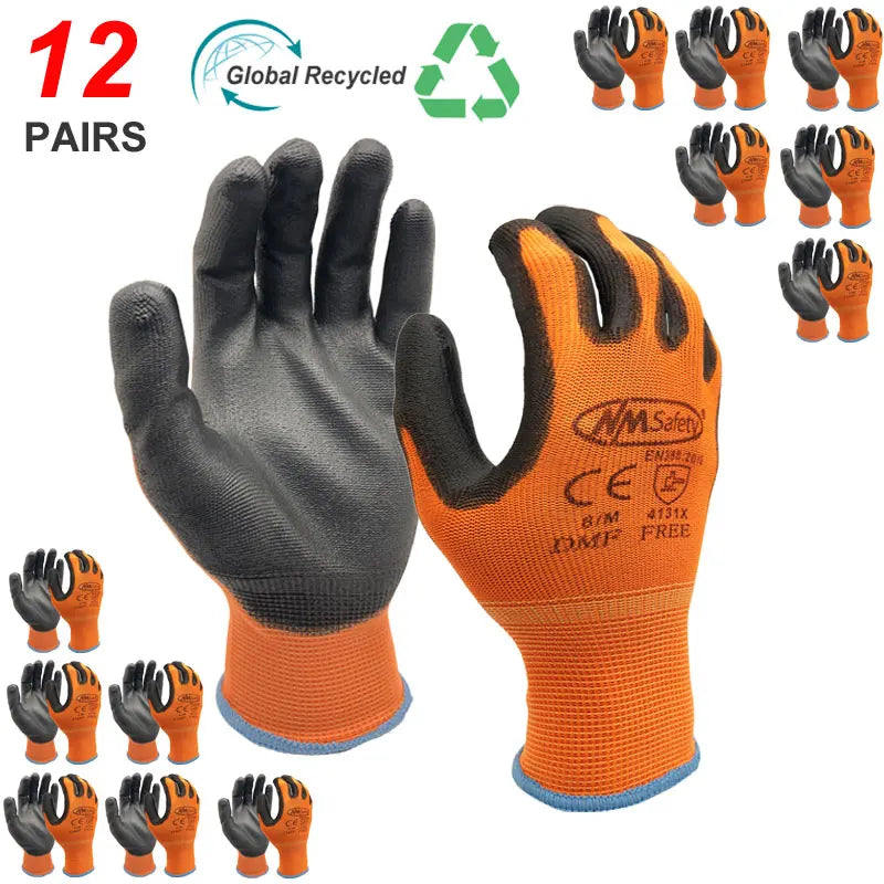 NMSafety 12 pares de guantes de trabajo para revestimiento de palma de PU guante protector de seguridad proveedores de seguridad profesionales de nitrilo