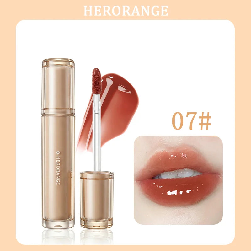 Brillo Labial Herorange Iced Tea, Hidratante, No Reseca, Aumenta el Volumen de los Labios, Estilo Coreano para Maquillaje Diario Natural