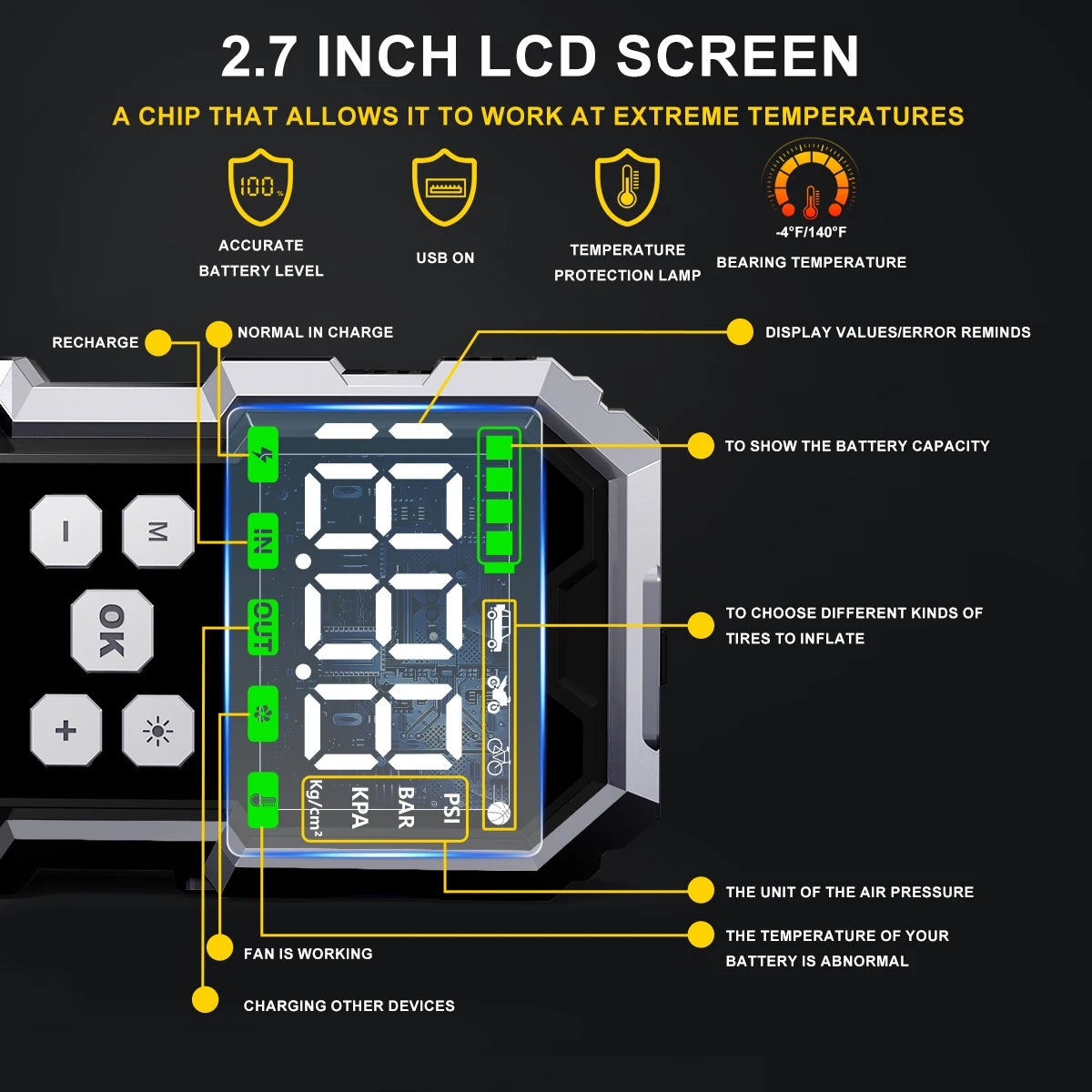 Arrancador de Coches con Compresor de Aire, Pantalla LCD, 21800mAh, Cargador Portátil, Dispositivo de Arranque de Batería de Coche de 6000A, Cargador de Batería para Coche de 12V (Todo Gasolina/10L Diésel), Arranque Rápi