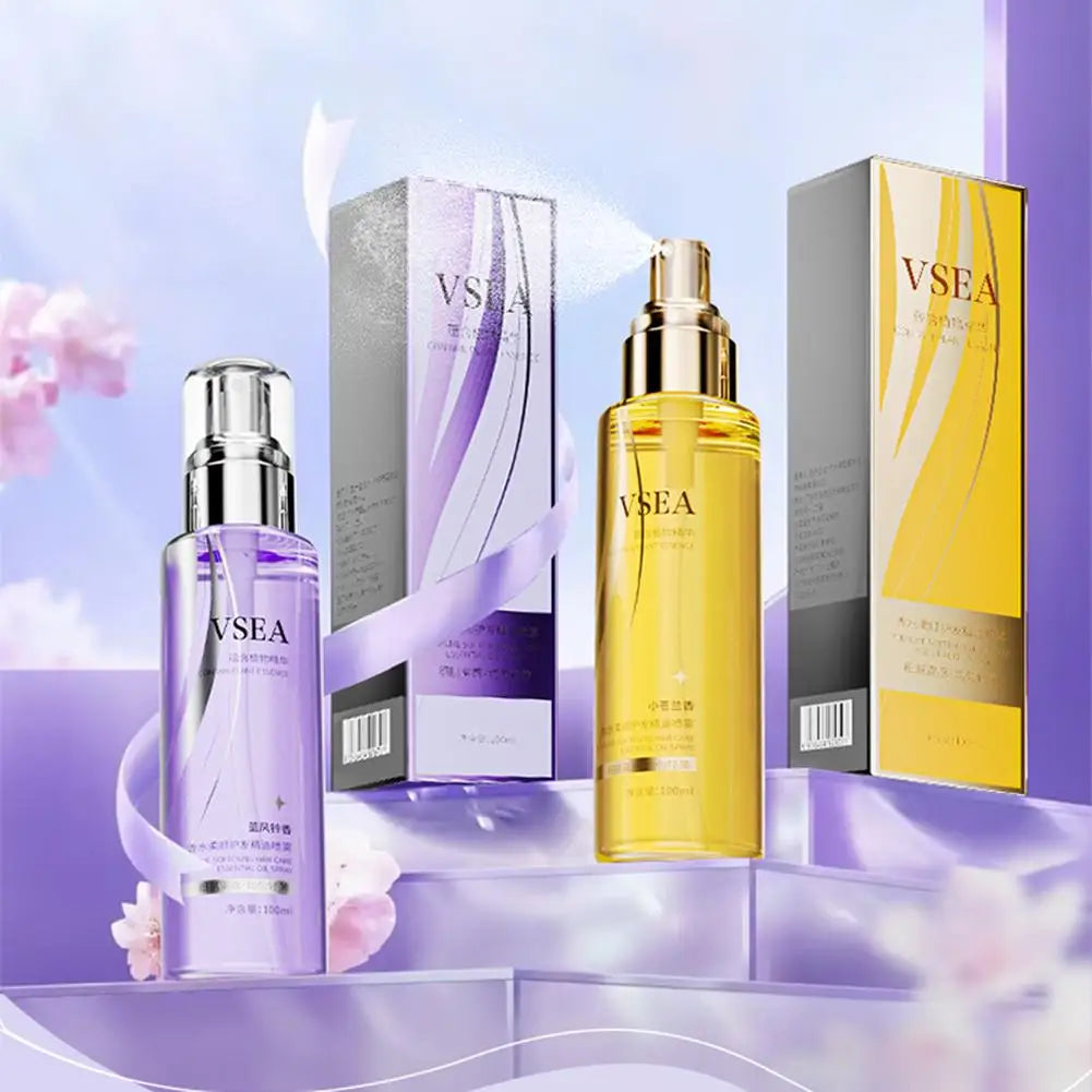 Spray de aceite esencial para el cuidado del cabello de 100 ml para mujeres, anti-frizz, control de encrespamiento, brillo, fragancia, acondicionador sin enjuague.