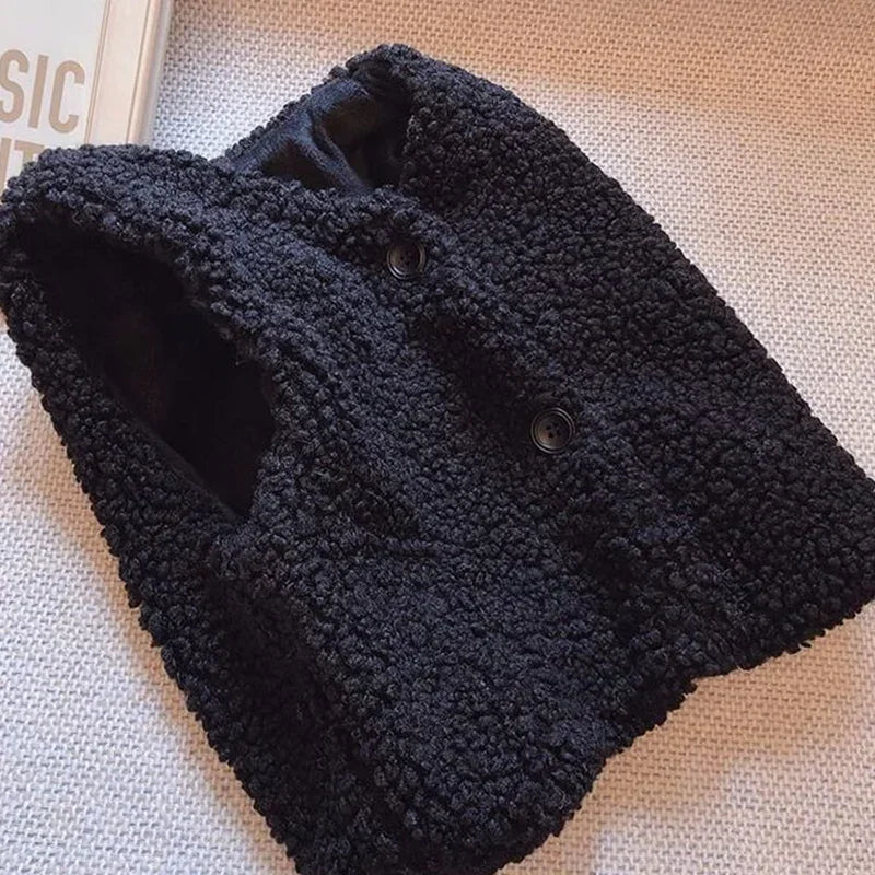 Otoño Invierno bebé lana de cordero más chaleco de terciopelo niñas niños chaleco de felpa de un solo pecho cuello en V niño cálido moda abrigo cálido
