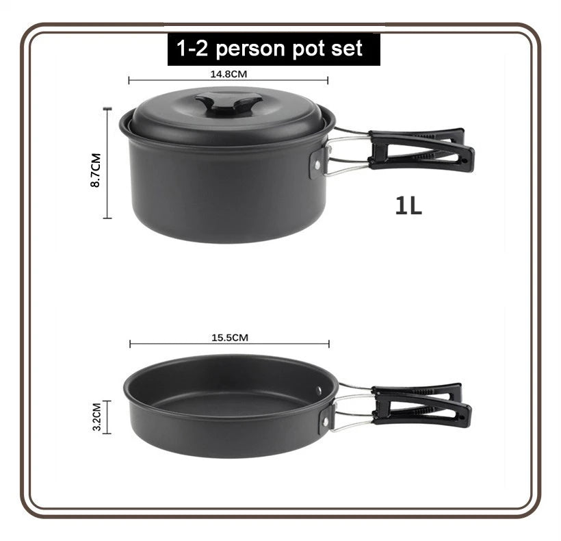 Juego de utensilios de cocina para acampar para 1 a 7 personas, olla y sartén ligeros y portátiles con bolsa de transporte, perfecto para acampar al aire libre