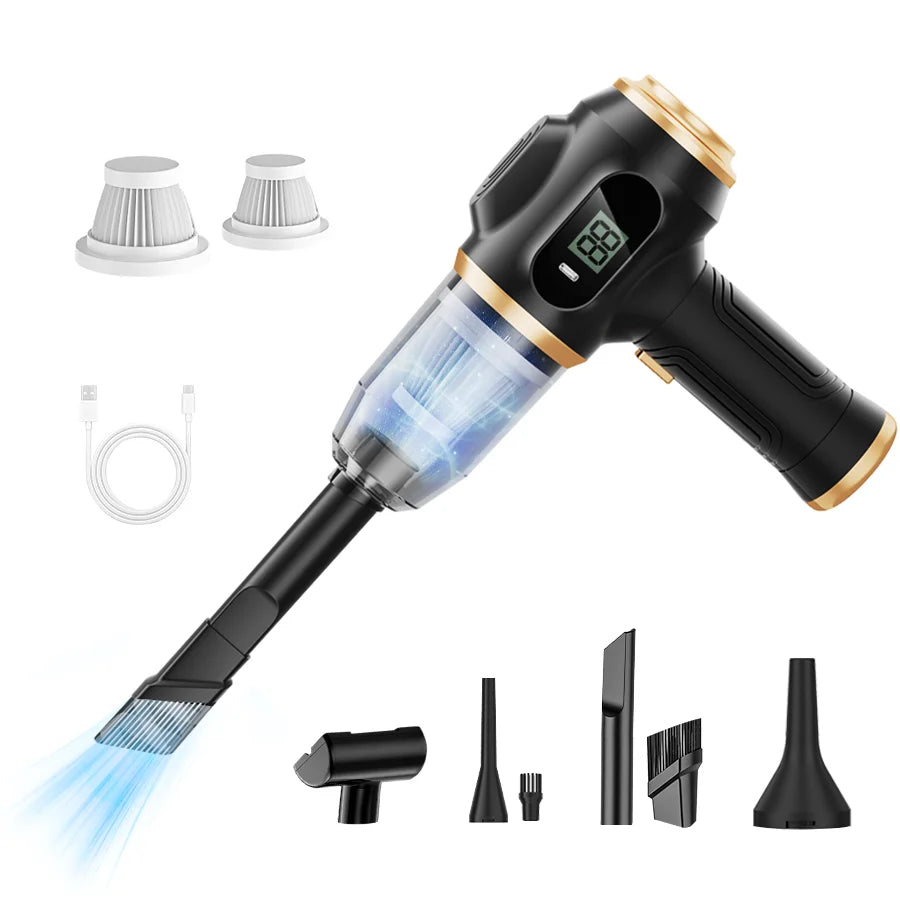 Potente plumero y aspiradora 2 en 1, limpiador inalámbrico de mano con pantalla digital para electrónica, coche, hogar y oficina