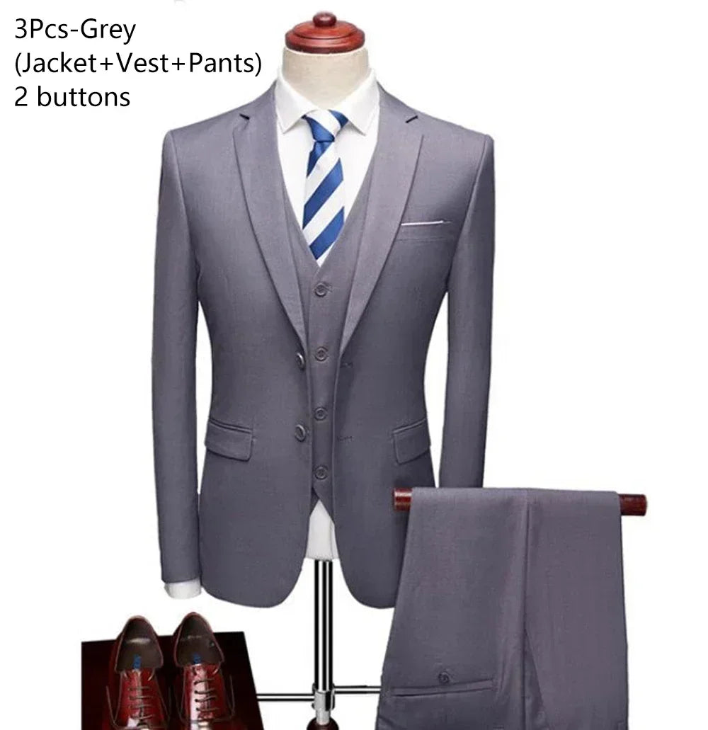 Trajes para hombre, conjunto de 3 piezas, moda elegante para boda, chaquetas completas clásicas, chaleco, pantalones, Blazers, traje Formal 2025