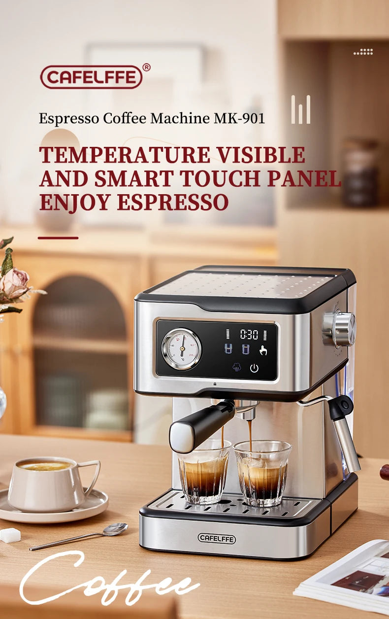 Cafetera Espresso Cafelffe de Acero Inoxidable con Vaporizador de Leche, Semiautomática, para Cappuccino, 20 Bares