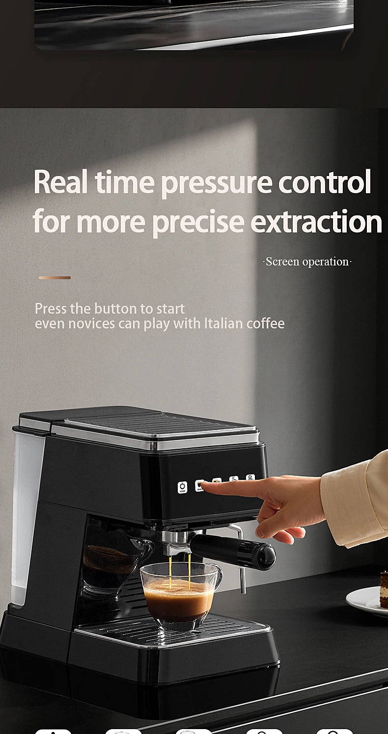Cafetera Espresso de 20 Bares de Presión, Calentamiento Rápido en 20s, Extracción Automática, Espumador de Leche, Cafetera Barista para el Hogar, Tanque de Agua de 1.5L