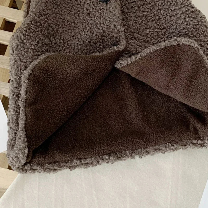 Otoño Invierno bebé lana de cordero más chaleco de terciopelo niñas niños chaleco de felpa de un solo pecho cuello en V niño cálido moda abrigo cálido