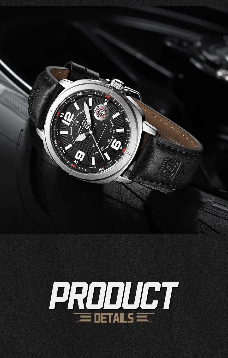 Marca NAVIFORCE, Reloj de cuarzo para Hombre, banda de PU de alta calidad, Reloj de pulsera con calendario para Hombre, indicador de fecha automático, relojes impermeables, Reloj para Hombre