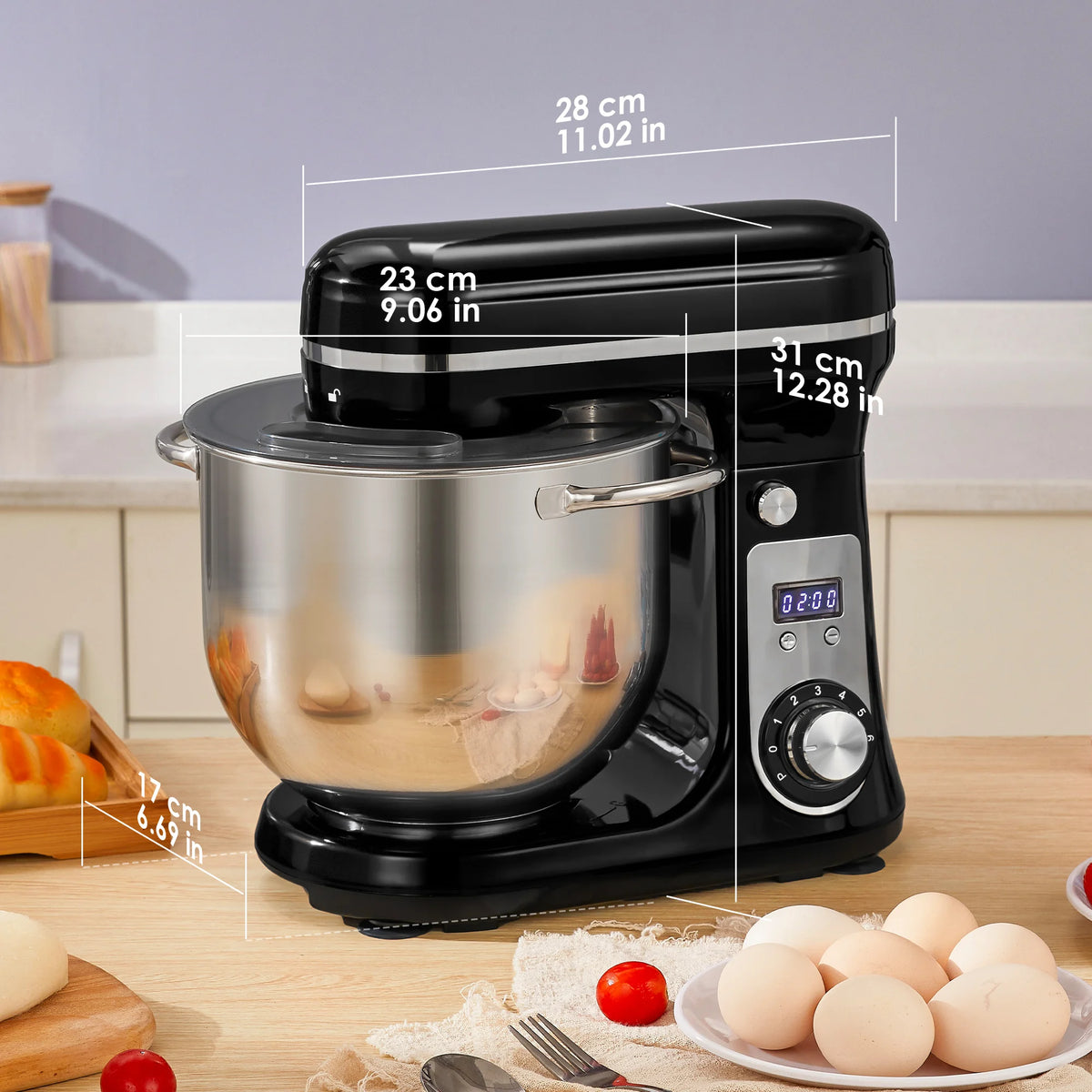 BioloMix Batidora de pie para alimentos de cocina, licuadora, motor silencioso, batidor de huevos y crema, amasadora de masa, 6 velocidades, 1200 W, 6 L, CC