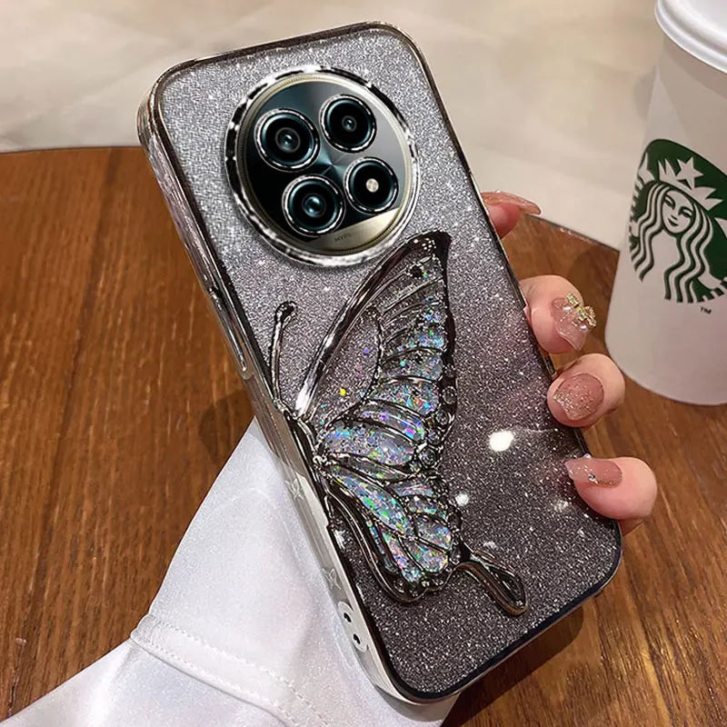 Realme 14 Pro funda de teléfono mariposa soporte Shell para OPPO Realme 14 13 Pro Plus 12 11 Plus Note 60 C75 C67 C65 4G 5G funda con purpurina