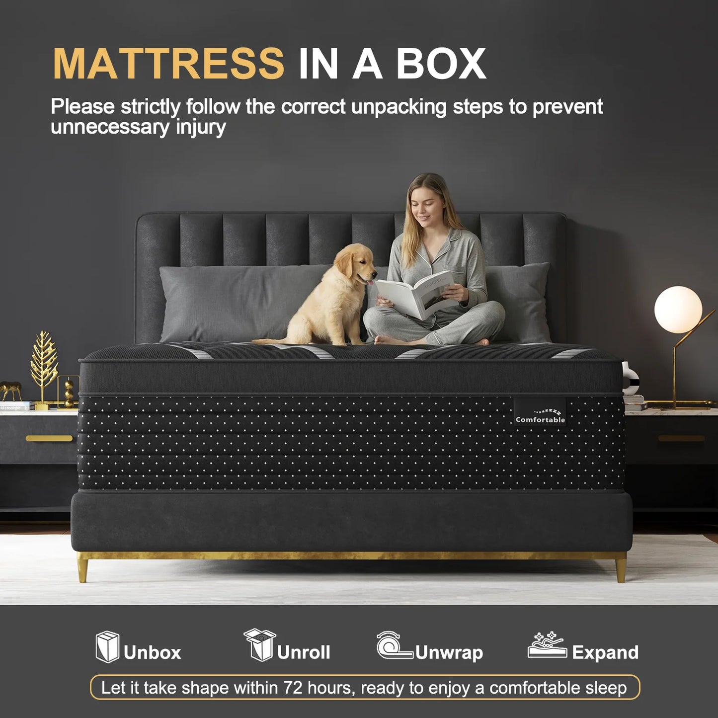 12/14in Hybrid Gel Memory Foam Mattress with Pocket Spring, Medium Firm, Motion Isolation Mattress in a Box
