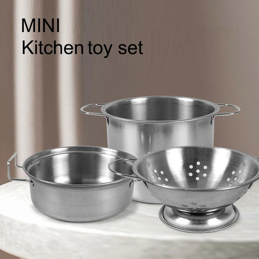 Juego de imitación de cocina con ollas y sartenes de acero inoxidable — Herramienta de aprendizaje
