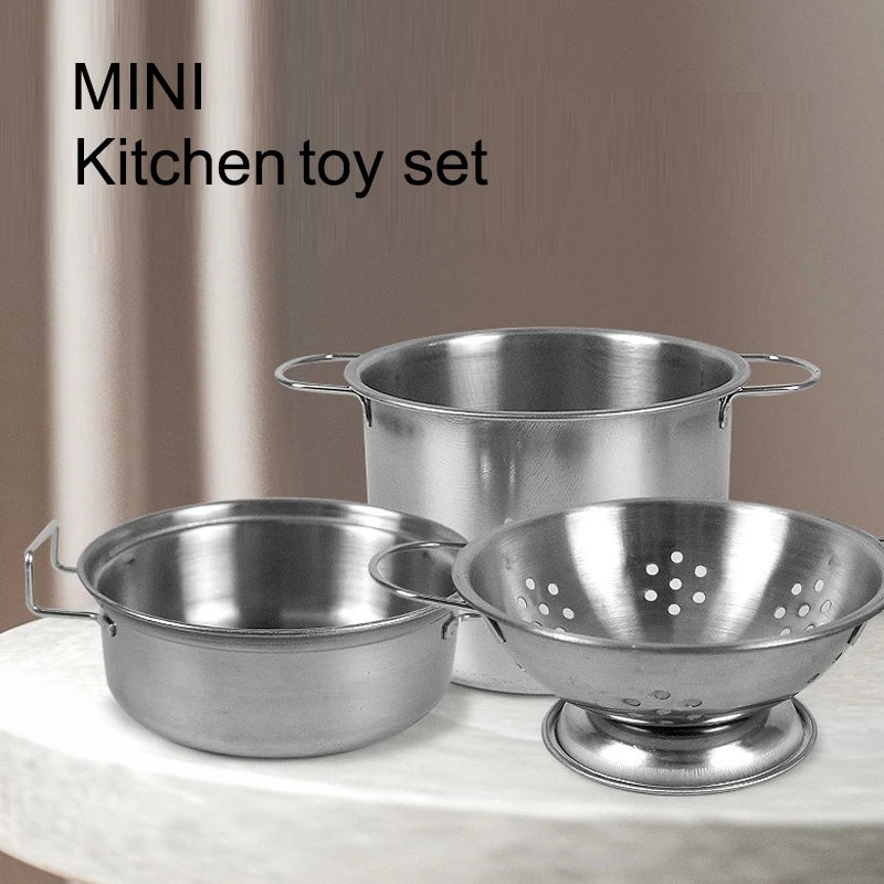 Accesorios para juego de imitación de cocina, juguetes con utensilios de cocina de acero inoxidable, juego de ollas y sartenes, utensilios de cocina, herramienta de aprendizaje para regalos