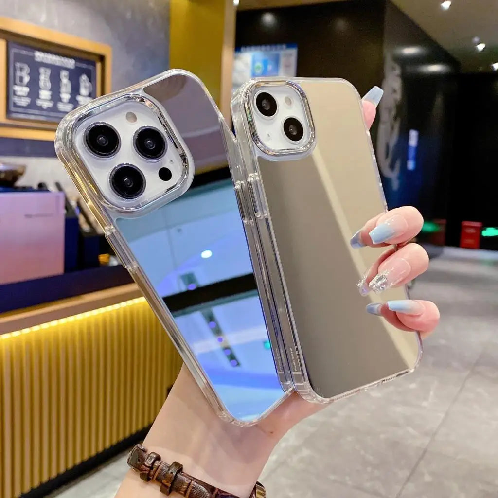 Funda de teléfono con espejo de maquillaje acrílico de lujo para iPhone 16 15 14 13 12 11 Pro Max Mini XS X XR 7 8 Plus SE cubierta chapada a prueba de golpes