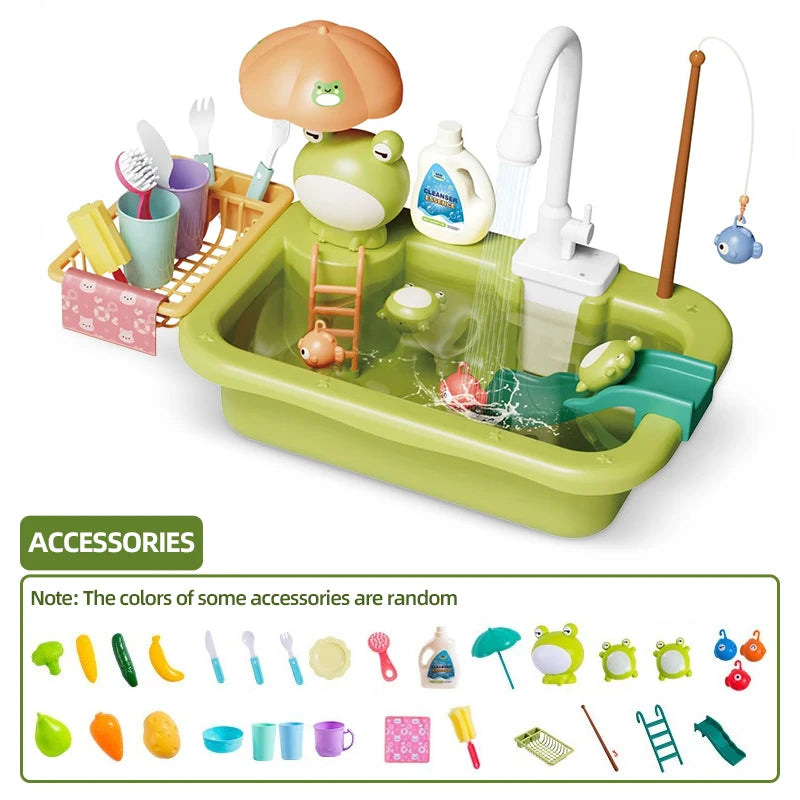 Juguetes de Cocina Eléctrica para Niños y Niñas, Grifo Simulado, Lavavajillas, Juego de Imitación de Cocina, Comida, Verduras, Juego de Roles, Regalos para Niños