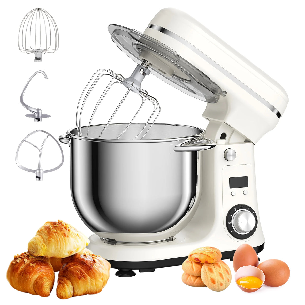 BioloMix Batidora de pie para alimentos de cocina, licuadora, motor silencioso, batidor de huevos y crema, amasadora de masa, 6 velocidades, 1200 W, 6 L, CC