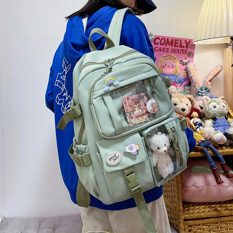 Mochilas bonitas para mujer, mochila escolar de nailon con múltiples bolsillos impermeable para estudiantes y niñas, mochila Kawaii para ordenador portátil, Mochilas
