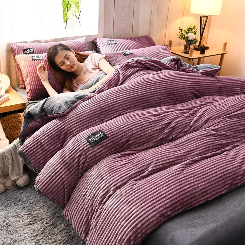 Funda nórdica gruesa de terciopelo de Color sólido, juego de cama cálido para invierno, funda de edredón doble, funda de edredón doble Queen King 220*240