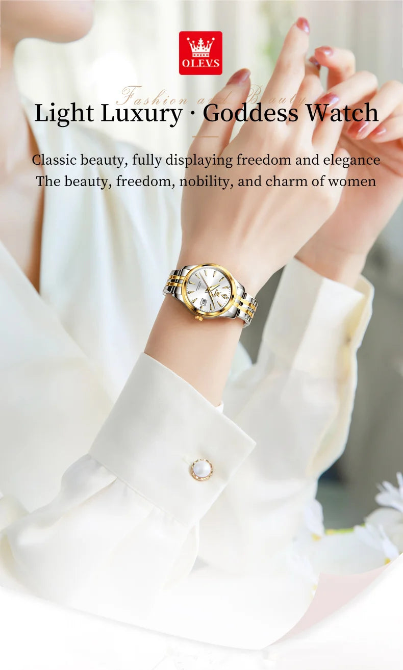 OLEVS-Reloj de cuarzo para mujer, cronógrafo sencillo, elegante y Original, resistente al agua, luminoso, con fecha, caja de regalo roja