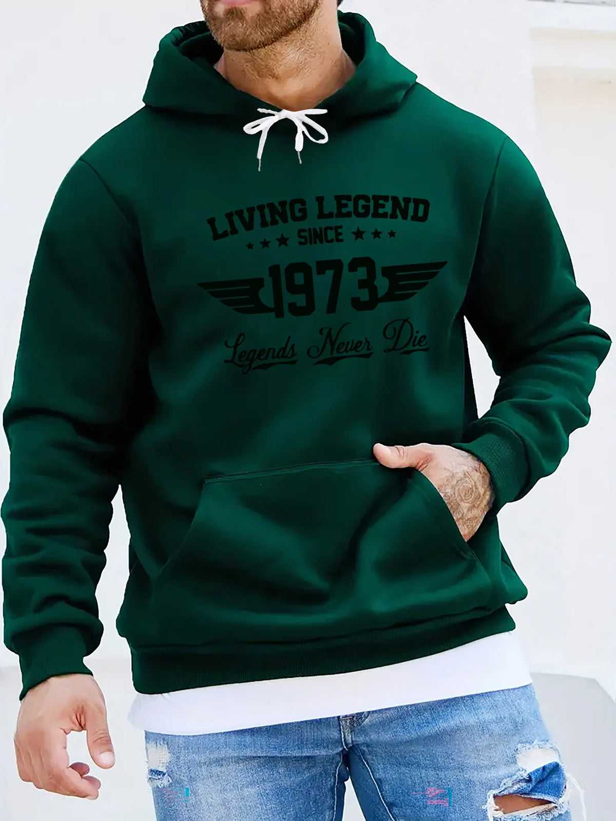 Sudadera con capucha holgada de moda informal de otoño e invierno para hombre, suéter cálido de manga larga con estampado de letras retro 1973