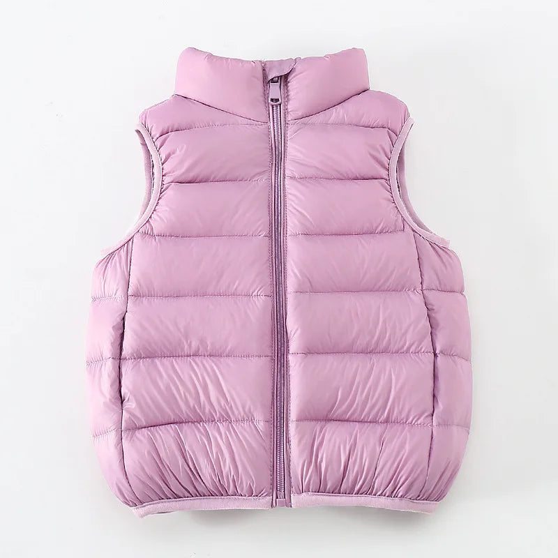 Top de invierno para niños y niñas, ropa ligera y delgada con hombros descubiertos y cuello levantado, chaqueta cálida de Color sólido