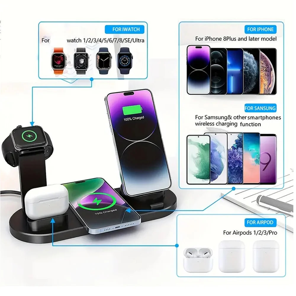 Estación de carga inalámbrica universal para iPhone17 16, 15, 14, 13, 12, 11 Pro Max/Pro/Mini/Plus y para AirPods Pro 2 - Carga rápida
