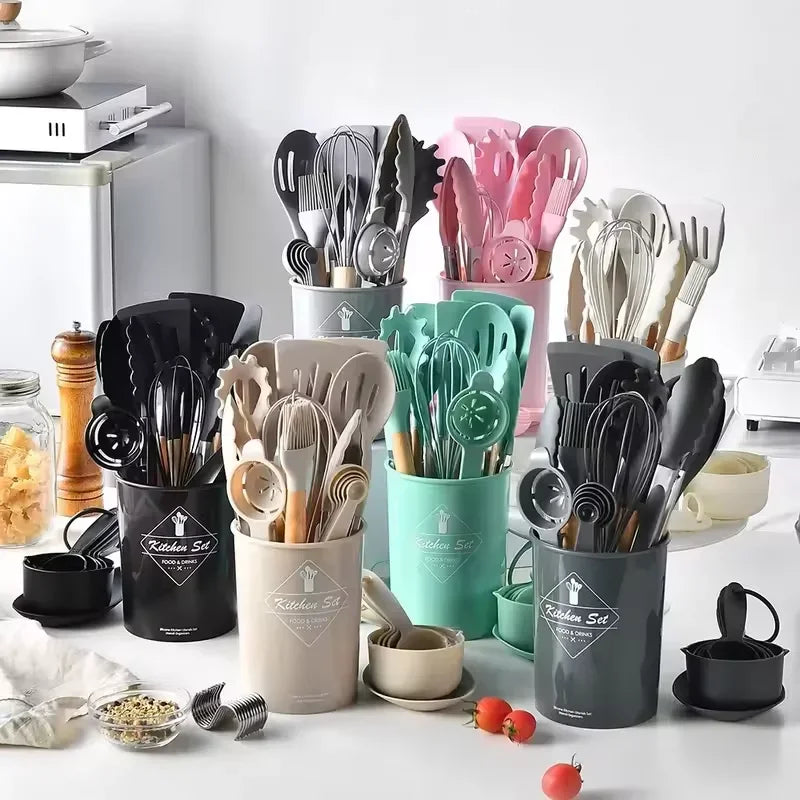 Kit de cocina de silicona de 12 piezas, utensilios de calidad alimentaria, juegos de cocina, espátula giratoria, cuchara medidora, utensilios de cocina prácticos, herramienta Kitchenwa