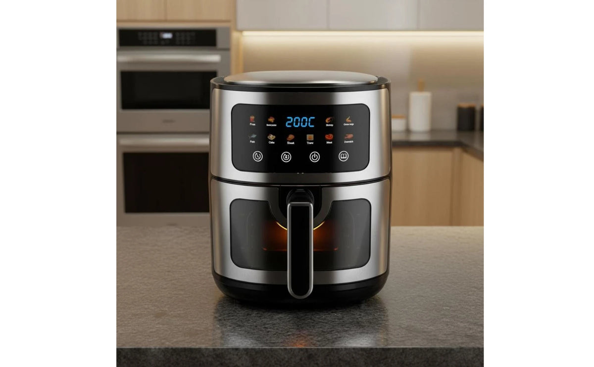 Freidora de Aire Digital de 6 L con Ventana de Visualización, Pantalla de Temperatura, Controles Táctiles, Electrodoméstico de Cocina para Encimera